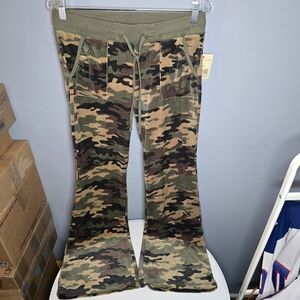 Vintage/Y2K/2004 Mossimo Bootcut Fleece Pants-TALL Womens MEDIUM-Army Green Camo